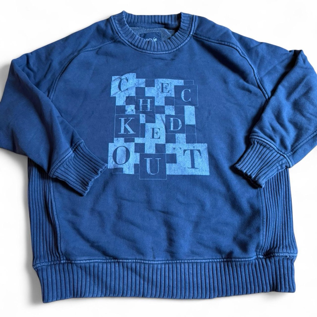 Aerie Oversized Crewneck Sweatshirt Xs Blue Graphic Cozy Pullover